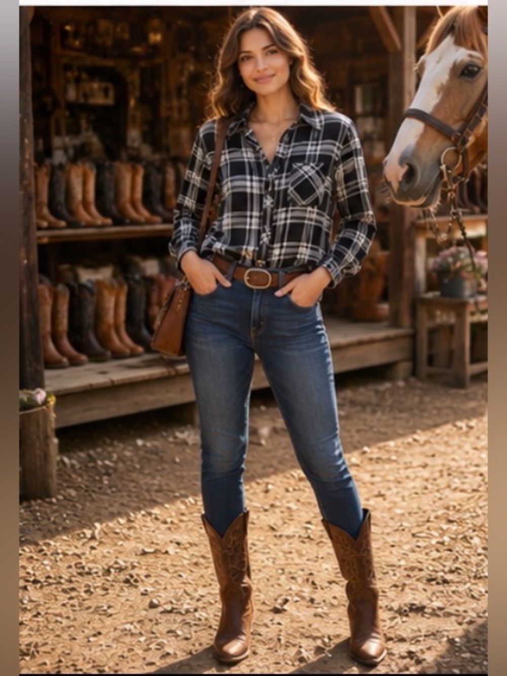 Black & White Plaid Button-Up Shirt
